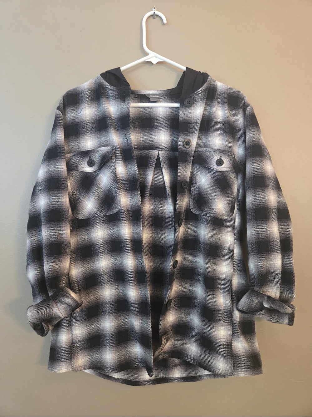 Eddie Bauer Black & White Plaid Button-Front Shirt Jacket